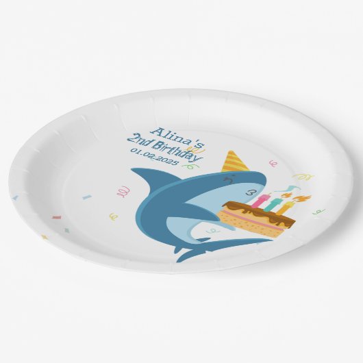 Kleurrijke platte eenvoudige Baby haaien verjaarda Papieren Bordje (Gekanteld)