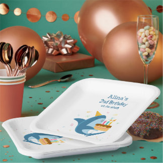 Kleurrijke platte eenvoudige Baby haaien verjaarda Papieren Bordje
