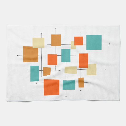 Kleurrijke pleinen geometrisch midden eeuw modern theedoek (Horizontaal)