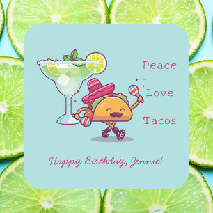 Kleurrijke Plezier Margaritas & Tacos Gelukkige Ve Vierkante Sticker