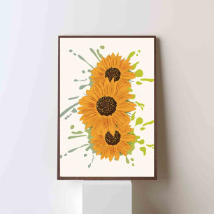 Kleurrijke plons zonnebloem poster