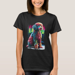 Kleurrijke poedel hond Aurora Borealis Winterbos  T-shirt