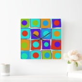 Kleurrijke poka Dots & Squares Art Clock Ronde Klok (Huis)