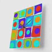Kleurrijke poka Dots & Squares Art Clock Ronde Klok (Hoek)