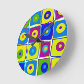 Kleurrijke poka Dots & Squares Art Clock Ronde Klok (Hoek)