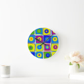 Kleurrijke poka Dots & Squares Art Clock Ronde Klok (Huis)