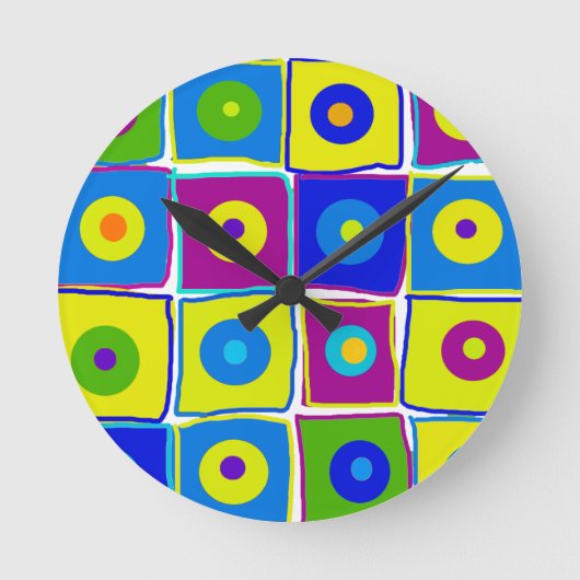 Kleurrijke poka Dots & Squares Art Clock Ronde Klok (Voorkant)