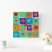 Kleurrijke poka Dots & Squares Art Clock Vierkante Klok (Huis)