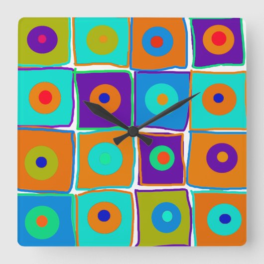 Kleurrijke poka Dots & Squares Art Clock Vierkante Klok (Voorkant)