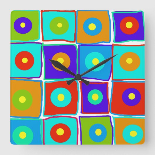 Kleurrijke poka Dots & Squares Art Clock Vierkante Klok (Voorkant)