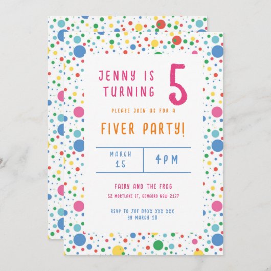 Kleurrijke Pokadot verjaardagsfeestuitnodiging Kaart (Voorkant / Achterkant)