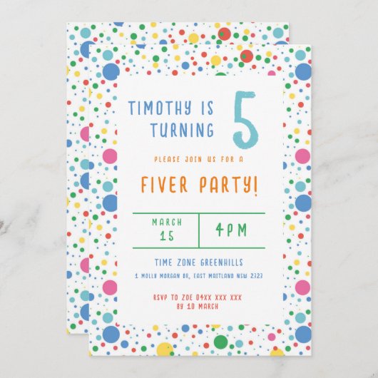 Kleurrijke Pokadot verjaardagsfeestuitnodiging Kaart (Voorkant / Achterkant)