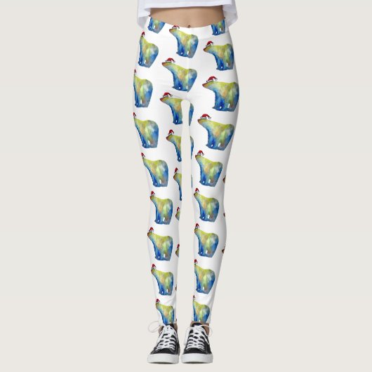 Kleurrijke polar beer Santa Aangepaste Leggings (Voorkant)