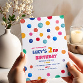 Kleurrijke Polka Dot 2e verjaardag Uitnodiging