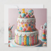 KLEURRIJKE POLKA DOT CAKE 1E VERJAARDAG KAART (Voorkant)