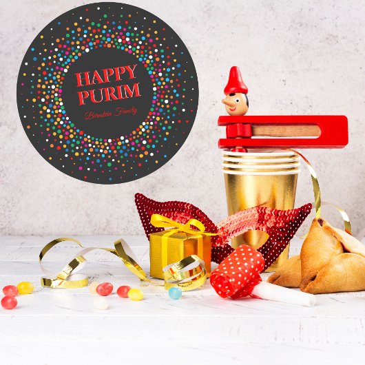 Kleurrijke Polka Dot Joodse Vakantie Happy Purim Ronde Sticker