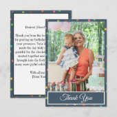 Kleurrijke polka dot verjaardag dank u foto bedankkaart (Voorkant / Achterkant)