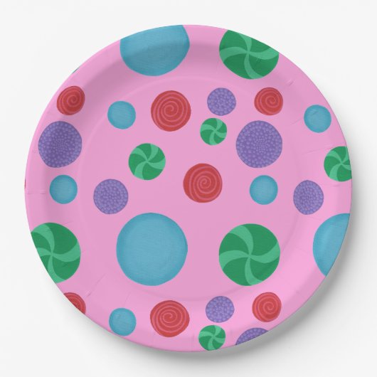 Kleurrijke Polka Dots Celebration Paper Borden Papieren Bordje (Voorkant)