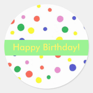Kleurrijke Polka Dots Happy Birthday Stickers