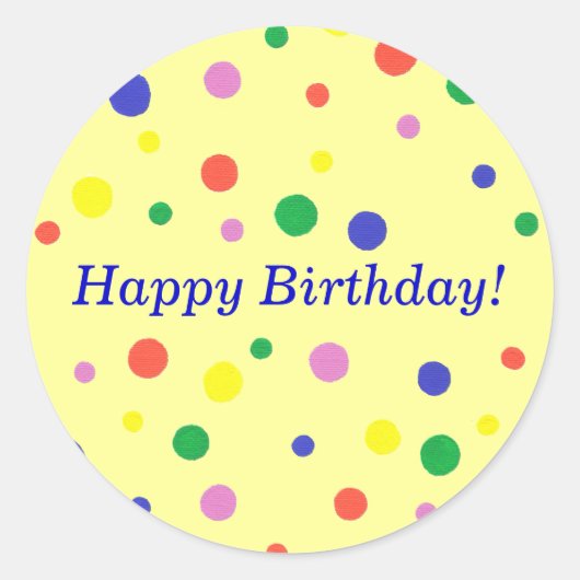 Kleurrijke Polka Dots Happy Birthday Stickers (Voorkant)