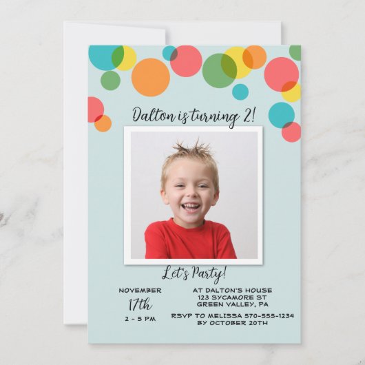 Kleurrijke Polka Dots Jongens Foto Verjaardag Kaart (Voorkant)