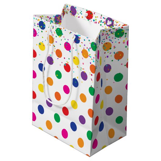 Kleurrijke Polka Dots met Party Confetti Medium Cadeauzakje (Achterkant Gekanteld)