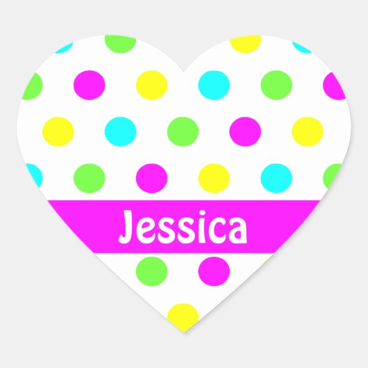 Kleurrijke Polka Dots - Naam Hart Sticker (Voorkant)