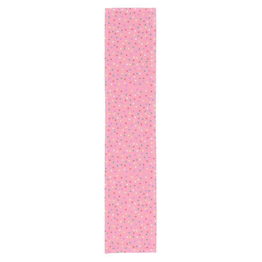 Kleurrijke Polka Dots op Roze Korte Tafelloper (Voorkant)