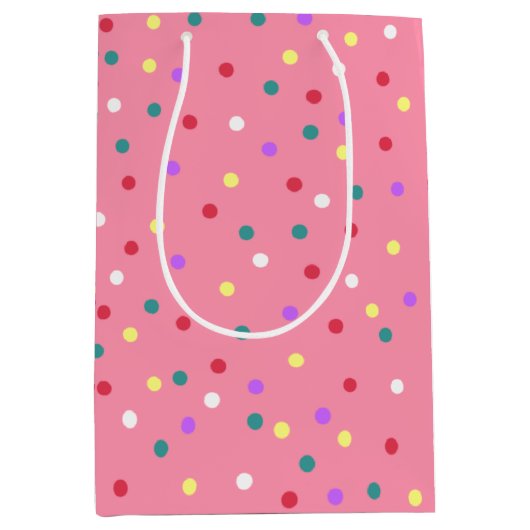 Kleurrijke Polka Dots op Roze Medium Cadeauzakje (Voorkant)