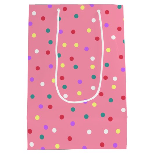 Kleurrijke Polka Dots op Roze Medium Cadeauzakje (Achterkant)