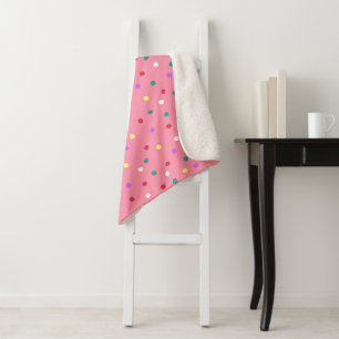 Kleurrijke Polka Dots op Roze Sherpa Deken