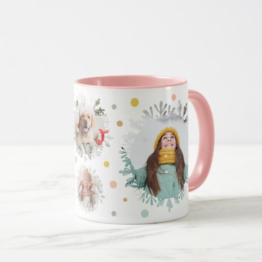 Kleurrijke Polka Dots & Snowflake Kerstfoto's Mok (Voorkant rechts)