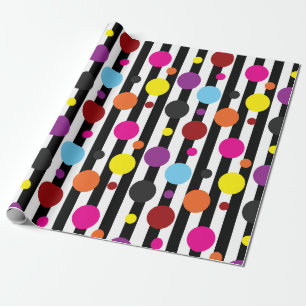 Kleurrijke polka dots zwart wit strepen ontwerp cadeaupapier