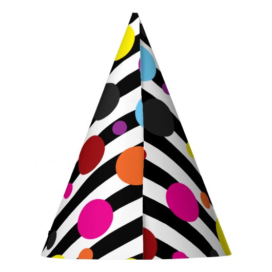 Kleurrijke polka dots zwart wit strepen ontwerp feesthoedjes (Achterkant)