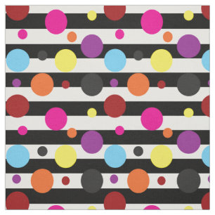 Kleurrijke polka dots zwart witte strepen stof