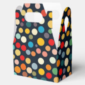Kleurrijke polka stippen op donkere achtergrond bedankdoosjes (Geopend)
