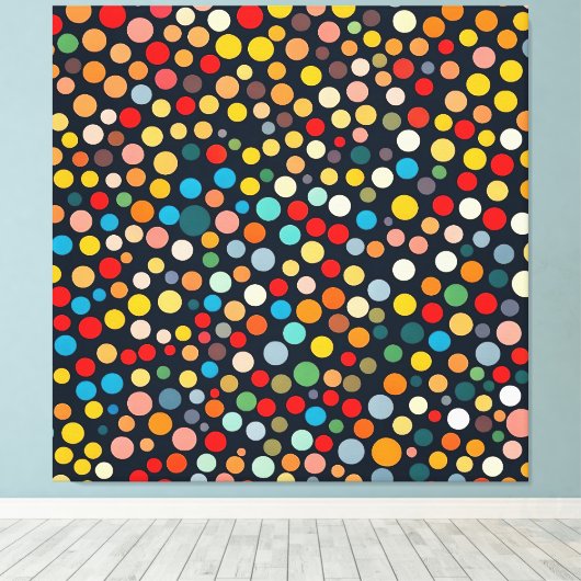 Kleurrijke polka stippen op donkere achtergrond canvas afdruk (Insitu (Houten vloer))