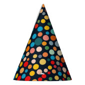 Kleurrijke polka stippen op donkere achtergrond feesthoedjes (Links)