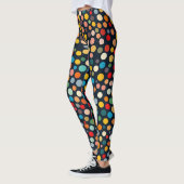 Kleurrijke polka stippen op donkere achtergrond leggings (Links)