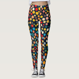 Kleurrijke polka stippen op donkere achtergrond leggings