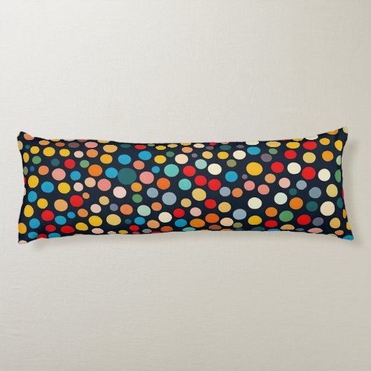 Kleurrijke polka stippen op donkere achtergrond lichaamskussen (Achterkant)