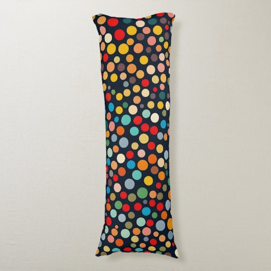 Kleurrijke polka stippen op donkere achtergrond lichaamskussen (Voorkant Verticaal)