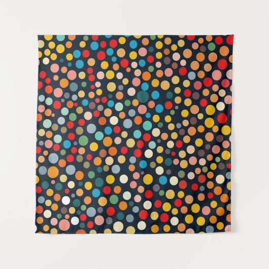 Kleurrijke polka stippen op donkere achtergrond wandkleed (Voorkant (horizontaal))