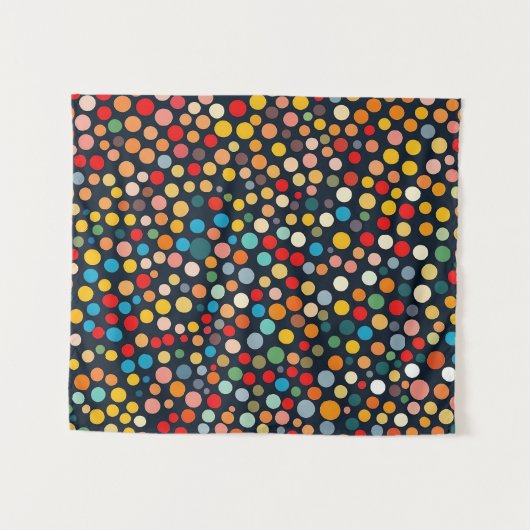 Kleurrijke polka stippen op donkere achtergrond wandkleed (Voorkant (horizontaal))