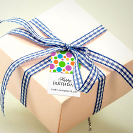 Kleurrijke Polkadot Gelukkige Verjaardag Cadeaulabel