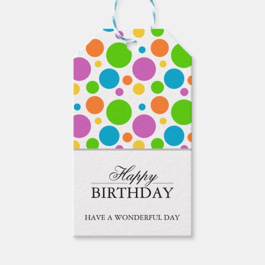 Kleurrijke Polkadot Gelukkige Verjaardag Cadeaulabel (Voorkant)