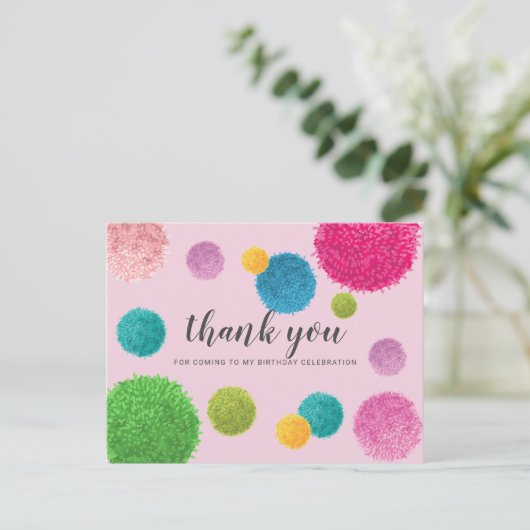 Kleurrijke Pom Pom Bedankt Briefkaart (Staand voorkant)