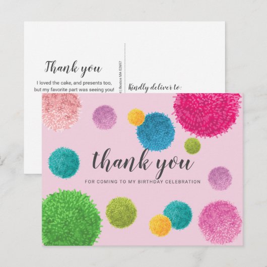 Kleurrijke Pom Pom Bedankt Briefkaart (Voorkant / Achterkant)