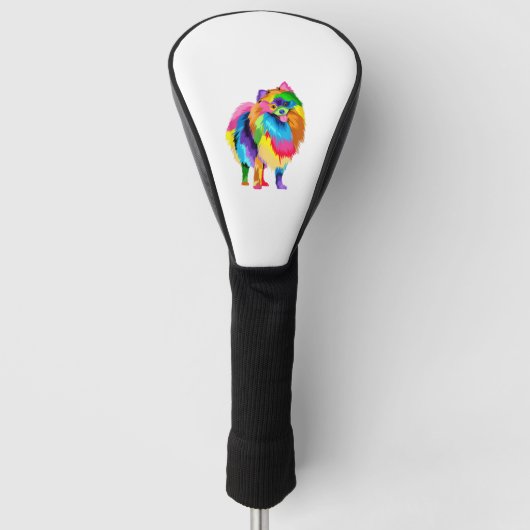 Kleurrijke Pommerse kunstwerk - Hondenliefhebber A Golfheadcover (Voorkant)