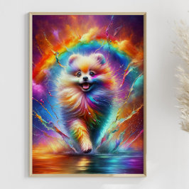 Kleurrijke Pommerse Regenboog Splatter Art Custom Poster